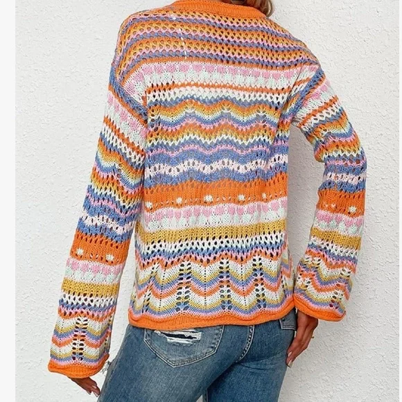 Orange Sherbet Crochet Cardigan NWTS - Picture 3 of 5